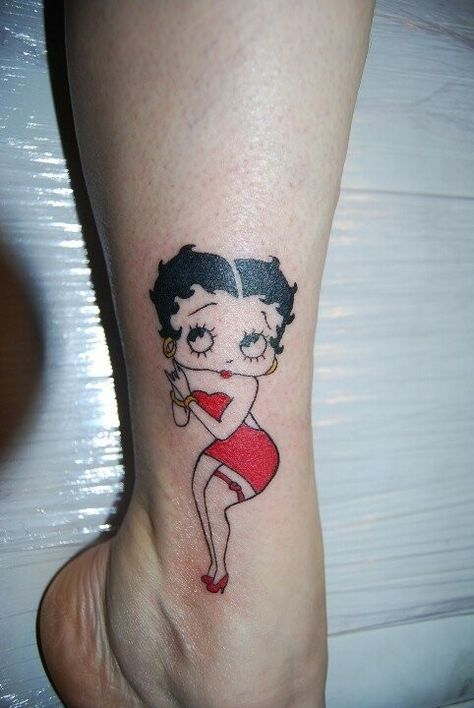 Betty Boop - classic pose in red dress Betty Boop Tattoo, Betty Boop Tattoos, Strawberry Tattoo, Betty Boop Classic, Cartoon Character Tattoos, Tattoos For Black Skin, Delicate Tattoo, Portfolio Ideas, Classic Tattoo