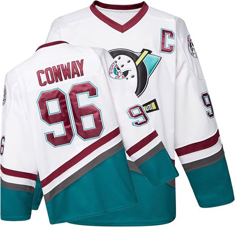 Mighty Ducks Jersey, Adam Banks, Charlie Conway, Jersey Movie, Hockey Sweater, Stitched Letters, Boys Hockey, Jersey Party, Ice Hockey Jersey