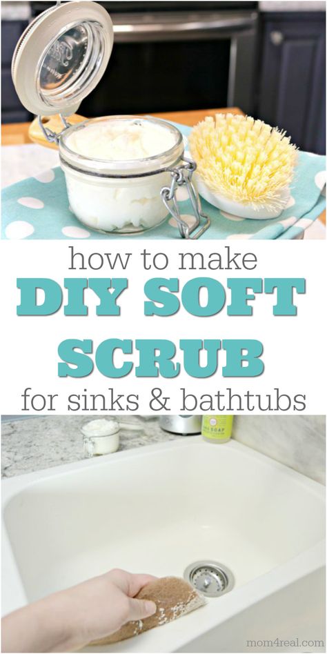 DIY Soft Scrub - This Homemade Soft Scrub Recipe for cleaning sinks and bathtubs packs a powerful punch without toxic ingredients. You only need 3 ingredients and a little bit of water to make your own! #cleaninghack #softscrub #DIY #essentialoils via @Mom4Real Soft Scrub Recipe, Cleaning Sinks, Homemade Toilet Cleaner, Soft Scrub, Clean Baking Pans, Cleaning And Organizing, Cleaning Painted Walls, Deep Cleaning Tips, Clean Sink