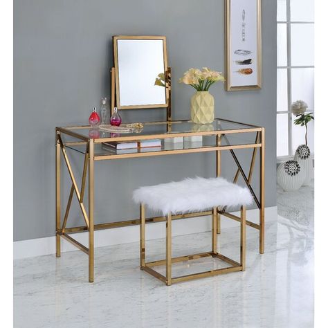 Bedroom Vanity Set, Vanity Table Set, Geometric Table, Contemporary Vanity, Vanity Set With Mirror, Upholstered Stool, Glass Vanity, Bedroom Vanity, Coaster Furniture