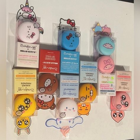 Hello Kitty x The creme shop x Sanrio macroon lip balms collection 9 pcs Sanrio X Creme, Sanrio Macaron, Mocha Cinnamoroll, Peach Milk Tea, Macaron Lip Balm, Peppermint Cocoa, Mint Mocha, The Creme Shop, Creme Shop