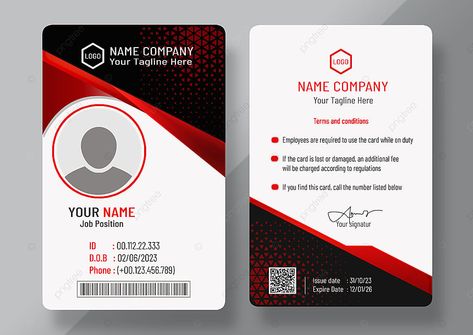 red employee id card design template Press Card Design, Media Card Design, Id Card Template Free Printable, Employee Card Design, Staff Id Card Design, Name Card Design Creative, Graphic Design Background Texture, Id Card Design Template, Id Template