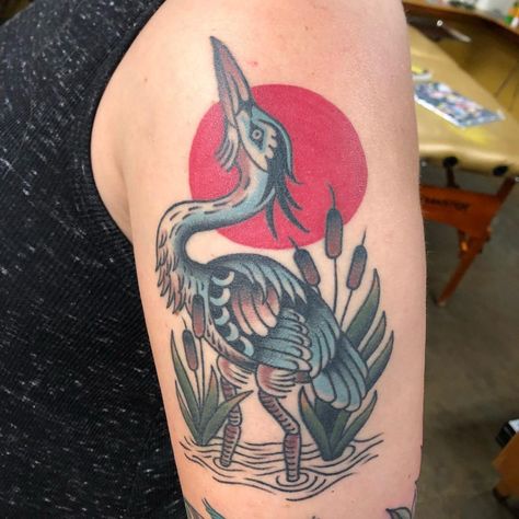 Blue Heron Tattoo, Heron Tattoo, Vintage Tattoo Art, Crane Tattoo, Heron Bird, Traditional Tattoo Art, New School Tattoo, American Traditional Tattoo, Tattoos Gallery