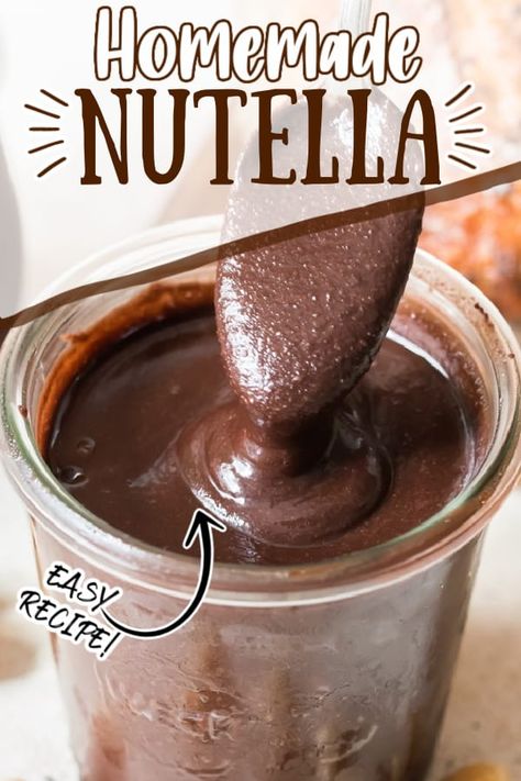 Behold, BEST Homemade Nutella is here! Luscious, absolutely decadent Nutella recipe is so much better than store bought. #homemade #Nutella #dessert #howtomake #easy #recipe #hazelnuts #cocoapowder #darkchocolate #chocolate #breakfast #dessert #fruitdip #videos #best Homemade Spreads, Sugar Free Nutella, Gluten Free Banana Pancakes, Nutella Recipe, Pesto Recipes, Vegan Nutella, Chocolate Breakfast, Scratch Recipes, Homemade Nutella