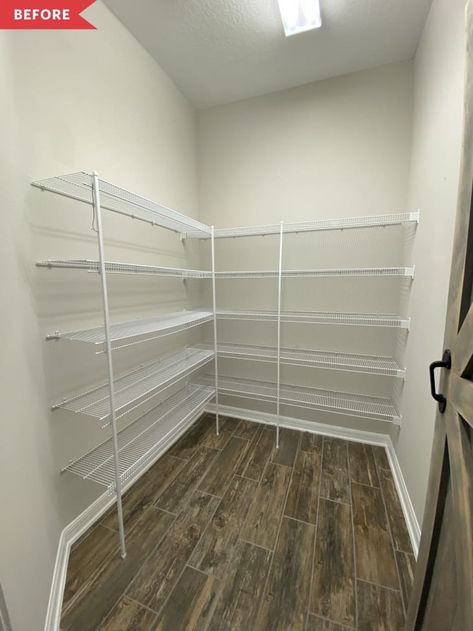 Wire Shelf Pantry, Walk In Larder, Wire Shelf Makeover, Georgia Apartment, Pantry Build, Wire Closet Organizers, Shelf Pantry, Pantry Solutions, Federal House