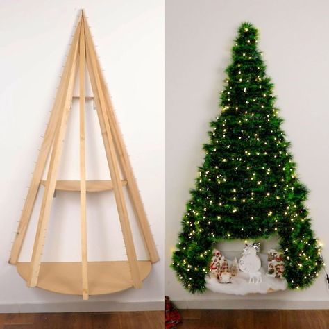 Christmas Tree Substitute, Diy Indoor Tree, Festival Of Trees Ideas, Space Saving Christmas Tree, Mini Christmas Tree Diy, Christmas Crib Ideas, Upside Down Christmas Tree, Christmas Crafts Diy Projects, Wall Christmas Tree