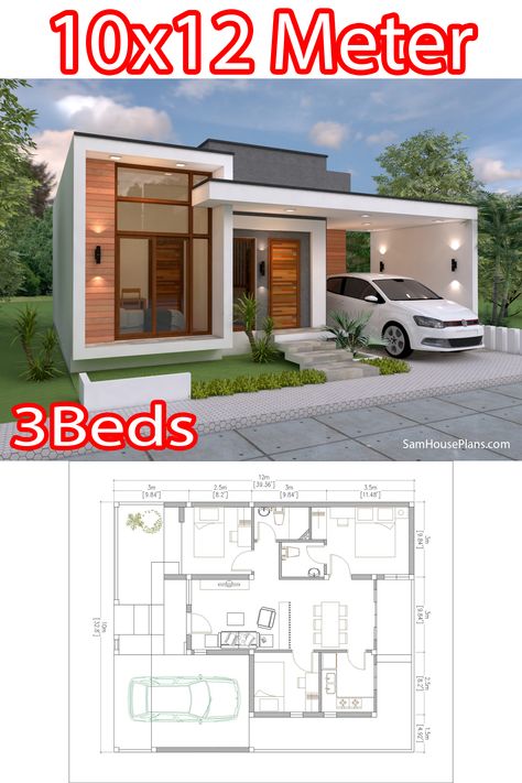 10 X 12 House Plans, 1 Storey Modern House Design, 10x12 House Plans, 1storey House Design, One Storey House Plan, 3 Bed Modern House Plans, 1 Storey Modern House, One Storey House Modern, Small One Storey House