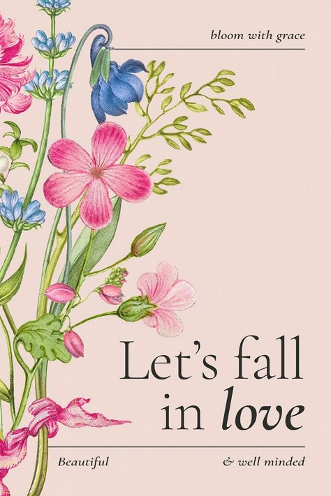 Free Illustration Images, Vintage Advertising Posters, Love Quotes With Images, Floral Texture, Wedding Posters, Aesthetic Template, Vector Flowers, Floral Poster, Romantic Flowers