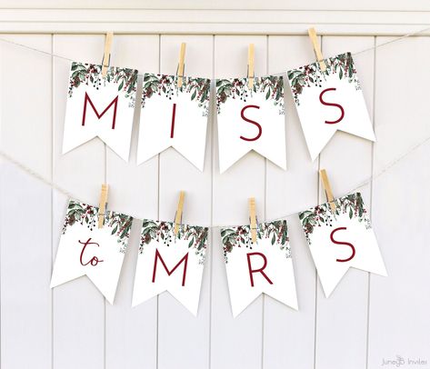 Christmas Bridal Shower Banner Template | Custom Banner | Miss To Mrs Banner | Editable Banner | Winter Greenery Bridal Shower Banner Christmas Bridal Shower Backdrop, Christmas Bridal Shower Table Decorations, January Wedding Shower Ideas, Evergreen Bridal Shower Ideas, Christmas Bridal Shower Games, Christmas Theme Bridal Shower Ideas, Christmas Themed Bridal Shower Ideas, Christmas Bridal Shower Decorations, Christmas Wedding Shower Ideas