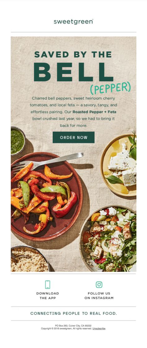 food email sweetgreen Food Email Marketing Design, Food Newsletter Design, Email Marketing Design Inspiration Food, Recipe Email Design, Restaurant Email Design, Food Email Design, Email Newsletter Design Layout, Snap Kitchen, Email Newsletter Inspiration