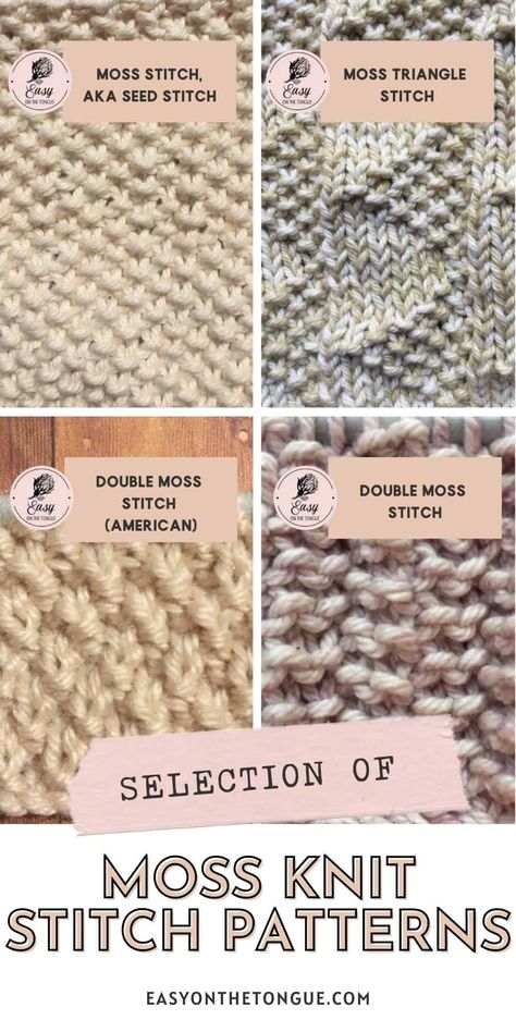 Double Moss Stitch Knitting, Moss Stitch Knitting, Moss Stitch Knit, Moss Stitch Pattern, Knitting Projects Free, Knit Purl Stitches, Knit Stitches, Easy Stitch, Purl Stitch