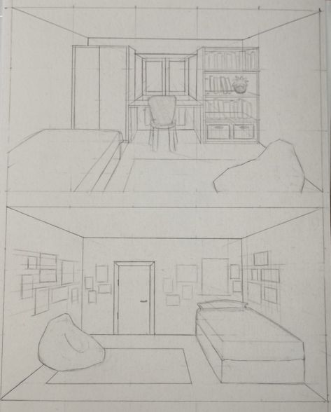 Concept Drawing Ideas, 1 Perspective Room, How To Draw Room Design, Interior Room Drawing, Corner Of A Room Drawing, Bedroom Sketch Drawings, Rooms To Draw, How To Draw A Bedroom, Dream Room Drawing