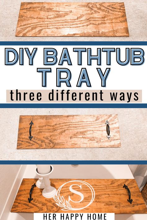 Learn how to make a simple DIY bath tray or caddy 3 different ways in this easy bathroom DIY using scrap wood! Bath Caddy Tray, Bathtub Essentials, Bathtub Caddy Diy, Diy Bathtub Tray, Bath Tray Caddy, Vanity Tray Decor, Bathtub Table, Caddy Diy, Using Scrap Wood