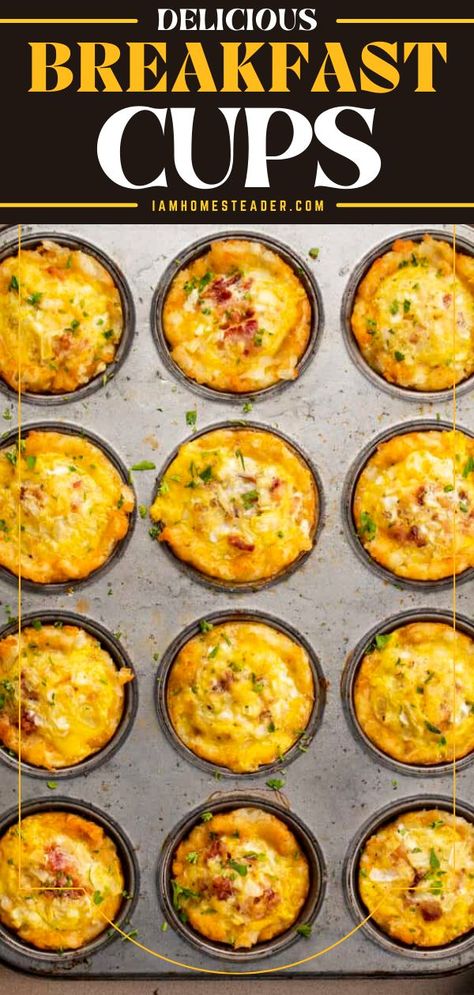 Breakfast Bread Bowls, Tator Tot Breakfast, Breakfast Cups Recipe, Roasted Breakfast Potatoes, Egg Muffin Cups, Brown Egg, Breakfast Potato Casserole, Egg Muffins Recipe, Egg Cups Breakfast