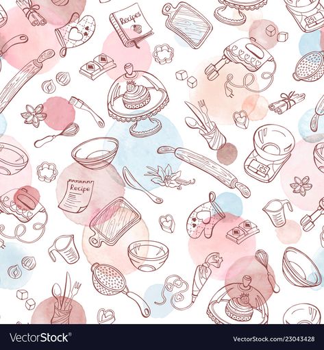 Cute Cooking Background, Baking Background Design, Aesthetic Baking Background, Baking Tools Illustration, Baking Illustration, Background Design Aesthetic, Baking Wallpaper, Baking Logo Design, Cupcake Logo