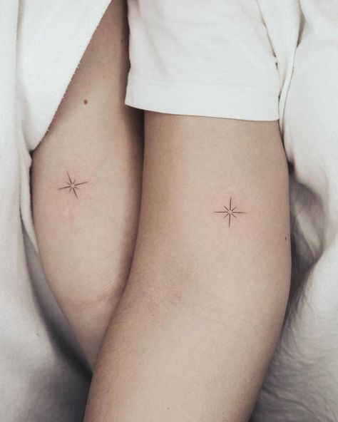 Minimalist Matching Tattoos, Tattoo For Couple, Love Tattoos For Couples, North Star Tattoo, North Star Tattoos, Couple Tattoos Love, Partner Tattoos, Tattoos For Couples, Mom Daughter Tattoos