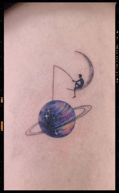 Solange Tattoo, Saturn Tattoo Color, Mumma Tattoo, Multiverse Tattoo, Luke Tattoo, Filter Tattoo, Bicep Tattoo Women, Tattoo Planet, Moon Star Tattoo