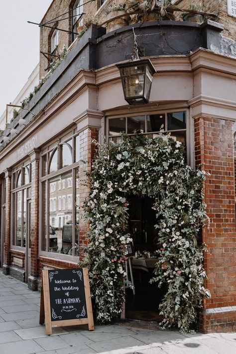 Dress For London, Pub Wedding Reception, Chalkboard Welcome Sign, Chalkboard Welcome, Small Private Wedding, Pub Wedding, Floral Arch Wedding, Welcome Sign Wedding, Venue Inspiration