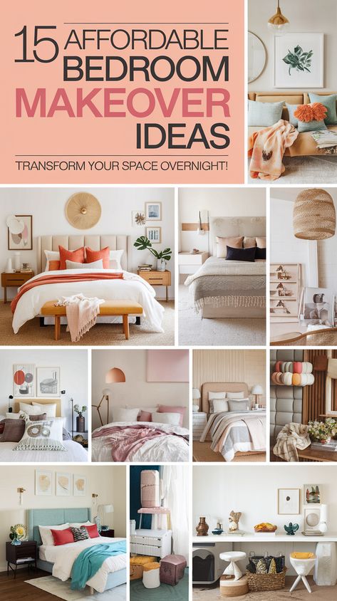 15 Affordable Bedroom Makeover Ideas That'll Transform Your Space Overnight! Easy Bedroom Makeover Budget, Rented Bedroom Ideas, Rented Bedroom Decor, Renter Bedroom Ideas, Renter Friendly Bedroom Ideas, Easy Bedroom Decor Diy, Renovating Bedroom, Renter Friendly Bedroom, Easy Bedroom Makeover