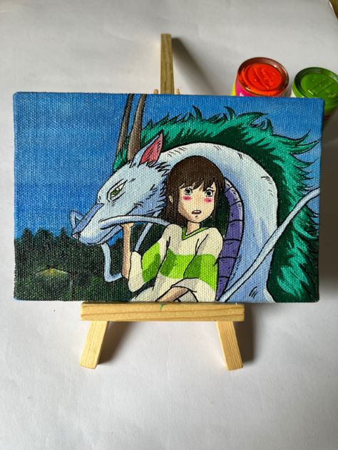 Acrylic painting on canvas #spiritedaway #chihiro #haku Ghibli Artwork, Canvas Drawing, Art Painting Gallery, Cute Paintings, Acrylic Painting On Canvas, Mini Canvas, Mini Paintings, Diy Art Painting, Cartoon Art Styles