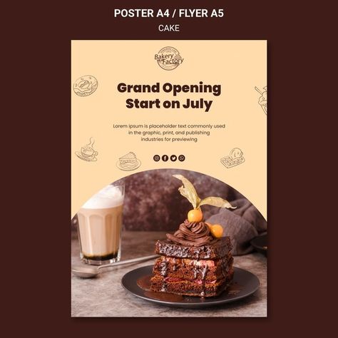 Grand Opening Cake, Bakery Opening, Bakery Poster, Cake Bakery, Cake Factory, Bakery Cakes, Grand Opening, Poster Template, Free Psd