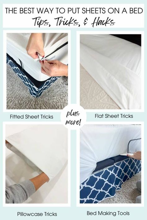 The Best Way to Put on Bed Sheets: Tips, Tricks, and Hacks How To Put Sheets On A Bed, Top Sheet On Bed, How To Keep Sheets On Bed, Flat Sheet On Bed, Keep Sheets On Bed, Bunk Bed Sheet Hacks, Bed Sheet Hacks Tips, Bedsheet Hacks, How To Replace Elastic On Fitted Sheets