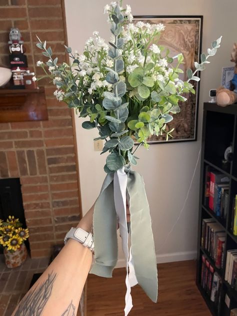 Baby’s breath and eucalyptus- bouquets and boutonnières Eucalyptus Wedding Bouquet Simple, Babybreath Eucalyptus Bouquet, Eucalyptus And Babysbreath, Simple Bridesmaid Bouquets Greenery, Daisy And Eucalyptus Bouquet, Babysbreath Eucalyptus Centerpiece, Greenery And Babysbreath Centerpiece, Baby Breath And Eucalyptus Bouquet, Eucalyptus And Baby Breath Bouquet