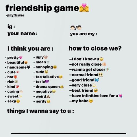 Friendship Game Instagram, What Am I To U, Friendship Games, Swag Wallpaper, Heart Overlay, Character Sheet Template, What U Want, Alphabet Code, Phone Photo Editing