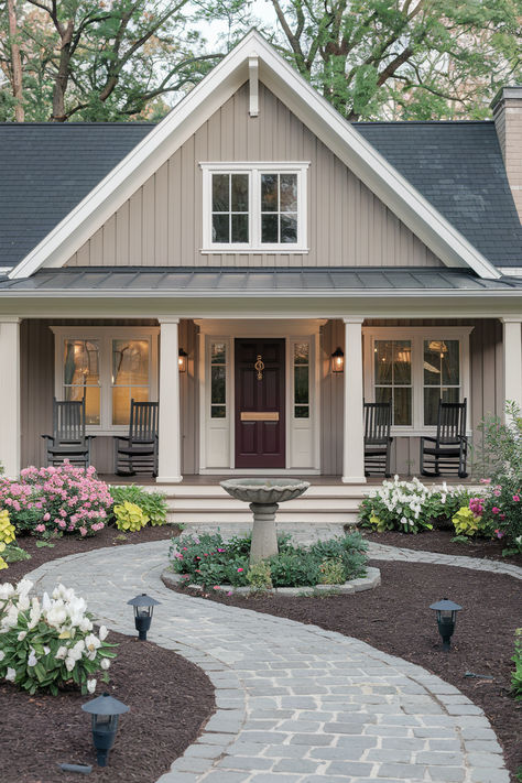 The 27 Best Exterior Colors for Ranch Houses One Level Ranch Exterior, Ranch House With Garage Addition, 1990 Ranch House Remodel, 80s House Exterior Makeover, Update Exterior Of Home Ranch Style, Taupe Stucco House Exterior, Light Tan House Exterior, Small Old House Renovation Exterior, Ranch House Exterior Paint Colors