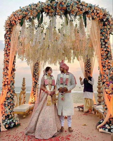 Beach Mandap, Floral Mandap Decor, Floral Mandap, Hindu Wedding Decorations, Indian Wedding Theme, Mandap Design, Wide Smile, Wedding Stage Backdrop, Wedding Entrance Decor