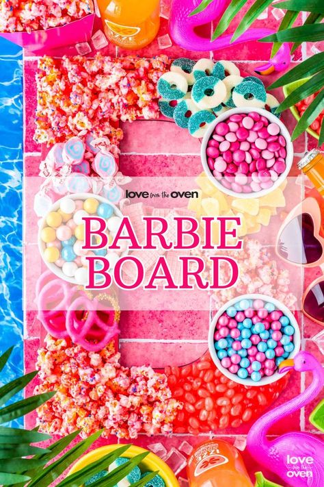 We were inspired by the new Barbie movie and absolutley had to make this Barbie Charcuterie Board to celebrate! Barbie Charcuterie, Barbie Charcuterie Board, Themed Snack Board, The New Barbie Movie, Chocolate Covered Popcorn, Charcuterie Party, Salty Popcorn, Candy Board, Chocolate Dipped Pretzels