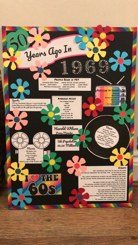 Decades Bulletin Board Ideas, Dancing Through The Decades Decorations, 60s Classroom, Disco Classroom Theme, Disco Classroom, School Hallway Decorations, Pinboard Ideas, 60s Theme, Decade Party