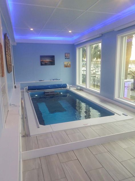 Indoor Swim Spa, Swimming Machine, Small Indoor Pool, Endless Pools, Indoor Pool House, Indoor Swimming Pool Design, Inside Pool, Indoor Pool Design, Endless Pool