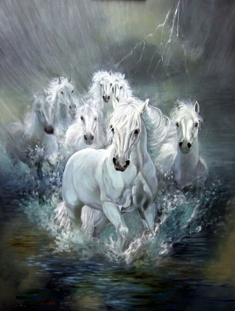 7 Horses Running Painting Vastu Wallpaper, Seven Horses Painting, Thunder Snow, 7 Horses, Cai Arabi, Prophetic Painting, Horses Running, Beautiful Horse Pictures, Running Horse