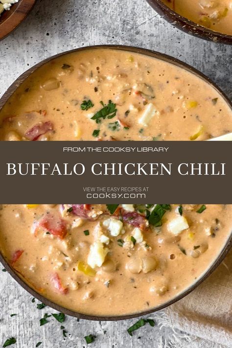 When the gang's all here and the temps are dropping, a big pot of our Buffalo Chicken Chili is the perfect recipe for dinner. It's got the perfect amount of heat, and Cooksy will show you how to get it on the table from start to finish in just 25 minutes! #cooksy #cooksyofficial #cookingwithcooksy #cooksycommunity #cooksycreator #cooksycrew #cooksyrecipe #smartkitchen #cookingassistant #cookingdevice #guidedrecipe #buffalochickenchili #spicy #chilirecipe Slow Cooker Buffalo Chicken, Buffalo Chicken Chili, Best Soup Recipes, Think Food, Slow Cooker Soup, Easy Soups, Chicken Chili, Slow Cooker Beef, Easy Soup Recipes