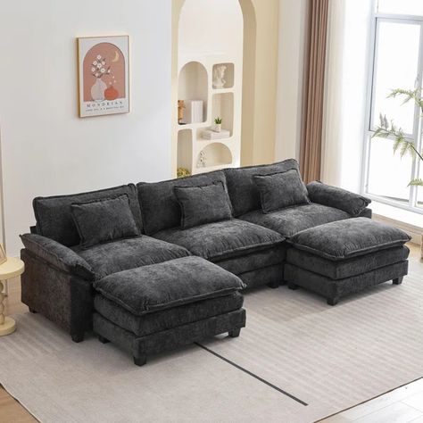 120” Comfy Cloud Couch U Shaped Sectional Sofa with Two Ottomans Sectional Sofa Comfy, Sofa Comfy, Cloud Couch, Ottoman Black, Deep Couch, Couch For Living Room, U Shaped Sectional Sofa, Couch With Ottoman, Chenille Sofa