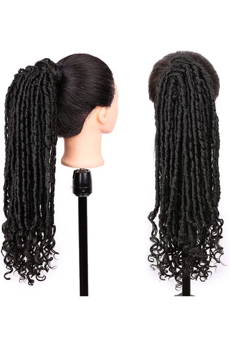 WIGER Faux Locs Crochet Hair for Black Women Twisted Black Ponytails Clip In Dreadlock Ponytail Extensions 18 Inch Wrap Around Faux Locs Ponytails Goddess Locs with Curly Ends Locs With Curly Ends, Dreadlock Ponytail, Faux Locs Crochet, Hair For Black Women, Locs Crochet, Wig Colors, Goddess Locs, Ponytail Extension, Crochet Hair