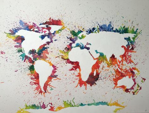 Cut out a map and glue onto canvas. Melt crayons onto board until satisfied. Peel off map and fill in map. Diy World Map, Christmas Presents For Parents, Melt Crayons, Gestalt Theory, Abstract World Map, World Map Painting, Maps Aesthetic, Map Canvas Art, World Map Canvas