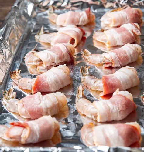 Bacon Wrapped Shrimp In Oven, Bacon Wrap Shrimp Recipes, Wrapped Shrimp, Bacon Wrapped Shrimp, Brown Sugar Bacon, Bacon In The Oven, Bacon On The Grill, Shrimp Appetizers, Wrapped In Bacon