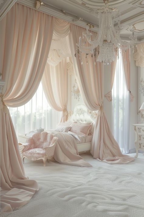 Transform Your Bedroom into a Pastel Pink Paradise: Elegant Styling Tips Cozy Princess Bedroom, Qatar Apartment, Pink Bedroom Minimalist, Living Room Romantic, Window Seat Ideas, Royal Bedroom Design, Styled Bedroom, Fairytale Bedroom, Princess Bedrooms