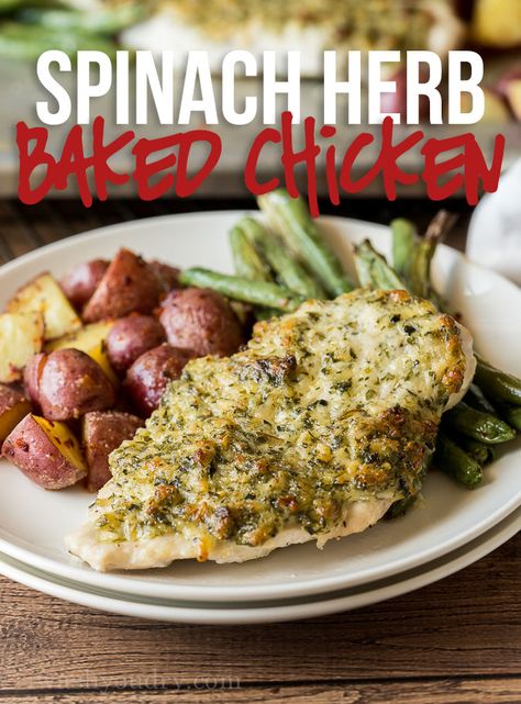 Spinach Herb Baked Chicken Recipe Spinach Herb Chicken, Sheet Pan Spinach Herb Baked Chicken, Spinach And Herb Seasoning, Spinach And Herb Chicken, Spinach Herb Baked Chicken, Herb Baked Chicken, Baked Chicken Recipes Oven, Dinner Board, Meals Chicken