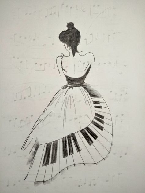 Music Related Doodles, Piano Sketch Draw, Cute Music Doodles, Music Sketches Creative, Music Aesthetic Drawing, Piano Drawings, Drawing Ideas Music, Musical Drawings, Piano Sketch