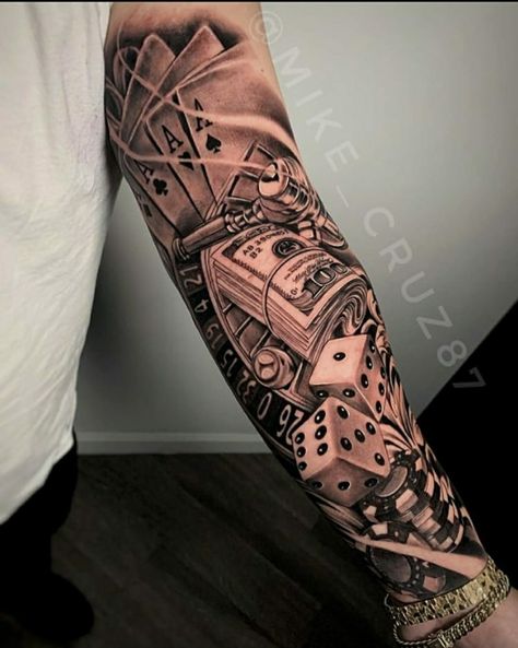 Fantastic Tattoo, Tattoos Arm Mann, Tato Flash, Half Sleeve Tattoos Forearm, Card Tattoo Designs, Money Tattoo, Full Sleeve Tattoo Design, Chicano Style Tattoo, Men Tattoos Arm Sleeve