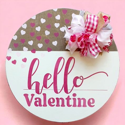 Valentine Door Hangers, Valentine Door Hanger, Hello Valentine, Summertime Crafts, Valentines Door Hanger, Painted Wood Walls, Wood Door Hanger, Board Signs, Valentines Sign