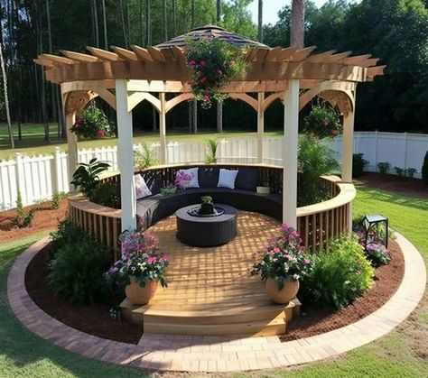 Pergola Over Round Patio, Circular Pergola Ideas, Terrace Landscape, Terraced Landscaping, Decorative Crafts, Sophisticated Decor, Enchanted Home, Wood Pallet Projects, Pool Area