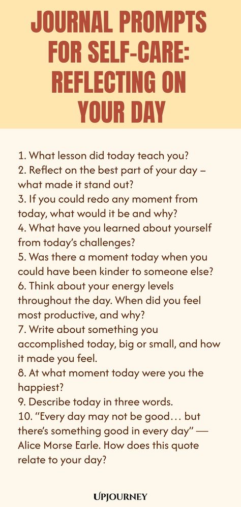 Explore these journal prompts designed to help you reflect on your day and prioritize self-care. Take some time to unwind, gain clarity, and practice self-reflection. Enhance your mental well-being by incorporating these prompts into your daily routine. Invest in yourself and nurture your mind, body, and soul with intentional reflection. Start journaling today to promote mindfulness and self-care in your everyday life. Reflect On Your Day, Work Etiquette, Psychology Terms, Mindfulness Journal Prompts, Relationship Quizzes, Start Journaling, Journal Questions, Happiness Journal, Daily Journal Prompts