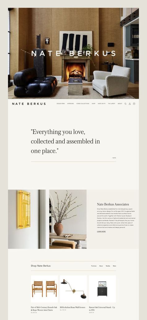 The Nate Berkus brand marries the inspirational with the aspirational—creating beautiful environments that encourage others to cultivate beauty and meaning in their own homes, in their own deeply personal way. Modern, approachable, editorial, and elevated, the Nate Berkus brand is a visual extension of his well-established values and signature aesthetic. Branding and web design by IDCO Studio Nate Berkus Design, Classic Typography, Web Design Mobile, Design Homes, Interior Design Website, Business Website Design, Nate Berkus, Modern Website, Web Layout Design