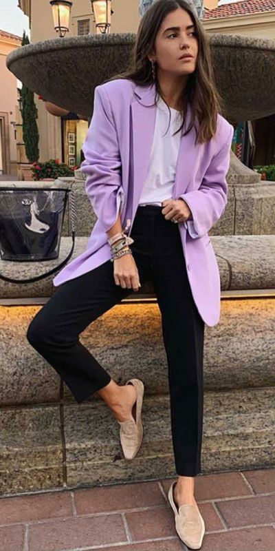 Purple Blazer Outfit, Mode Purple, Work Outfit Office, Purple Blazer, Blazer Outfits For Women, Blazer Outfit, Purple Outfits, Winter Mode, Summer Work