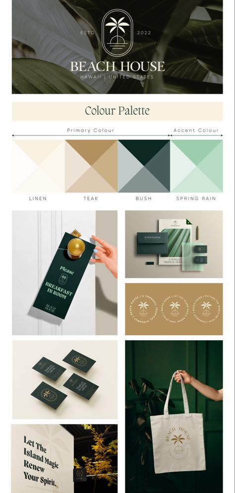 The pin describes abiut the branding of Beach House l, Colour pallete and branding Airbnb Branding Design, Resort Logo Design Luxury, Window Branding Design, Hotel Identity Design, Luxury Hotel Branding Identity, Property Brand Identity, Boutique Hotel Branding Design, Hospitality Branding Design, Luxury Resort Branding