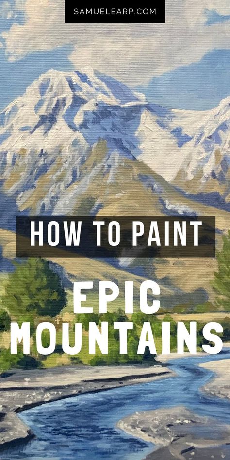 Acrylic Painting Canvas Mountains, Large Mountain Painting, Mountain Paintings Acrylic, Mountain Scape Painting, Painting Mountains Acrylic, How To Paint Mountains, Mountain Painting Tutorial, Mountain Scenery Painting, Acrylic Mountains